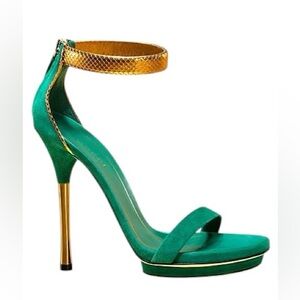 Gucci green gold suede Kellis platform runway heels sz. 36.5